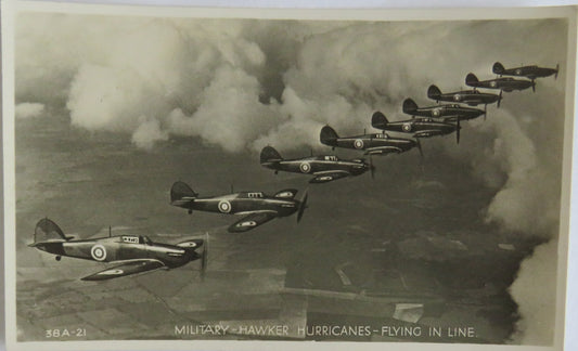 Vintage Aircraft Postcard of Military Hawker Hurricanes-Flying In Line