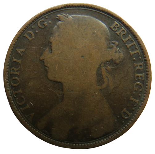 1892 Queen Victoria Bun Head One Penny Coin - Great Britain