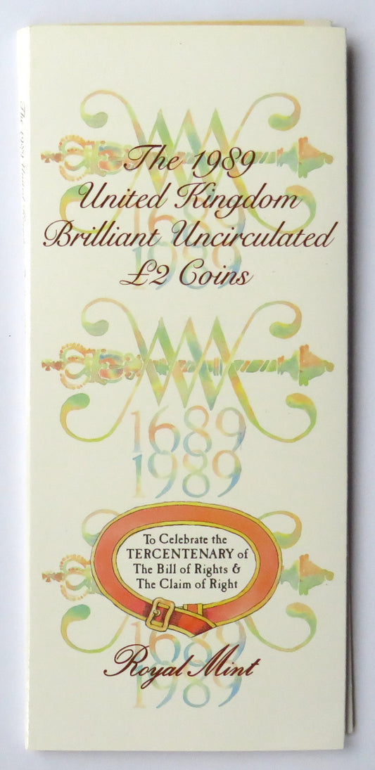 1989 Bill & Claim or Rights £2 Coins In Presentation Pack