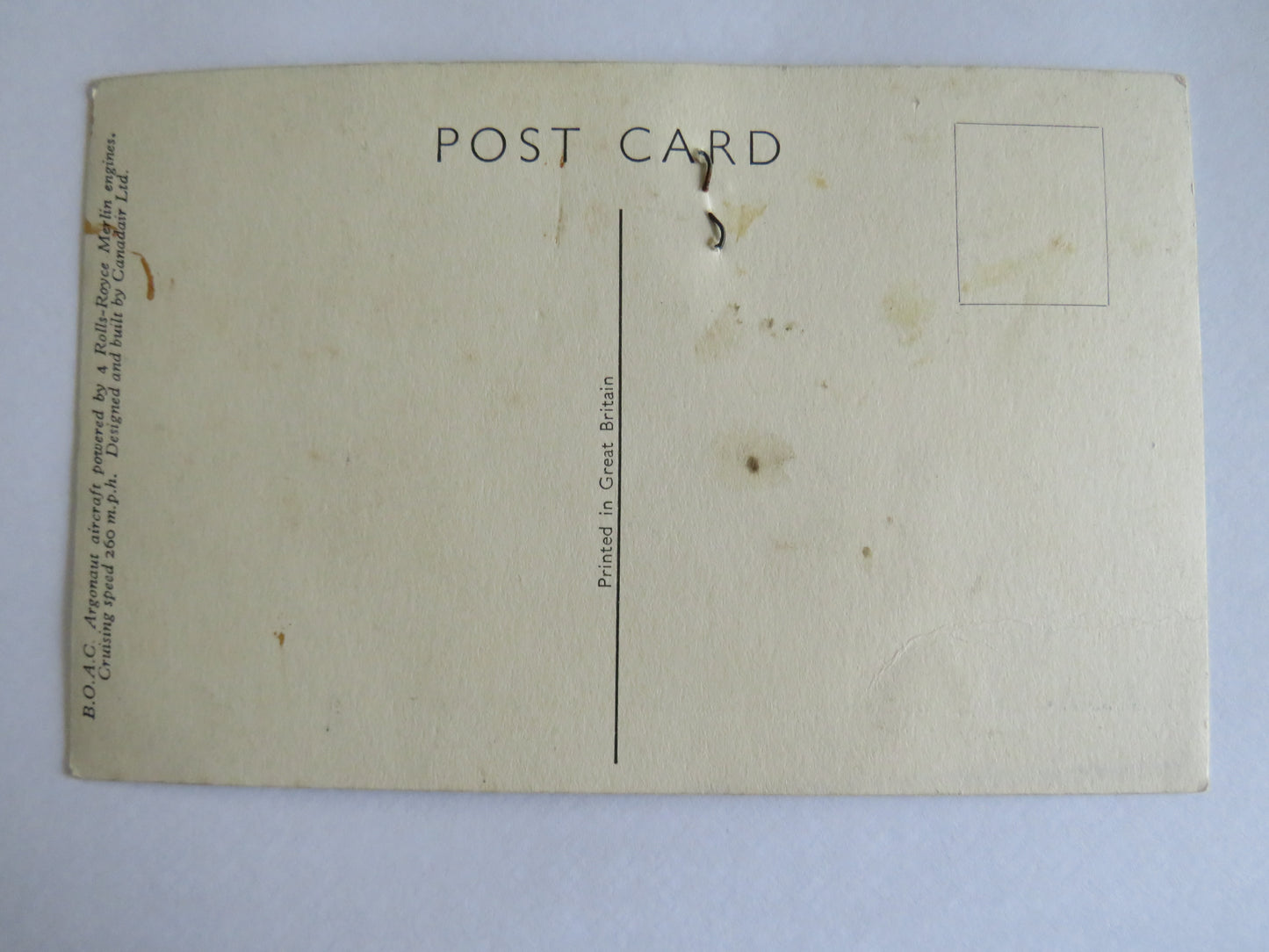 Vintage Aircraft Postcard of The B.O.A.C. Argonaut Speedbird