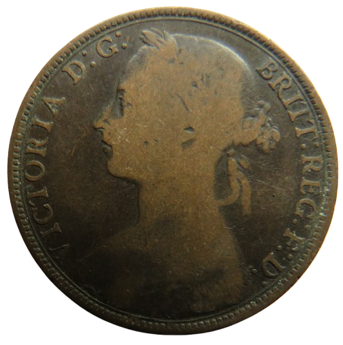 1893 Queen Victoria Bun Head One Penny Coin - Great Britain