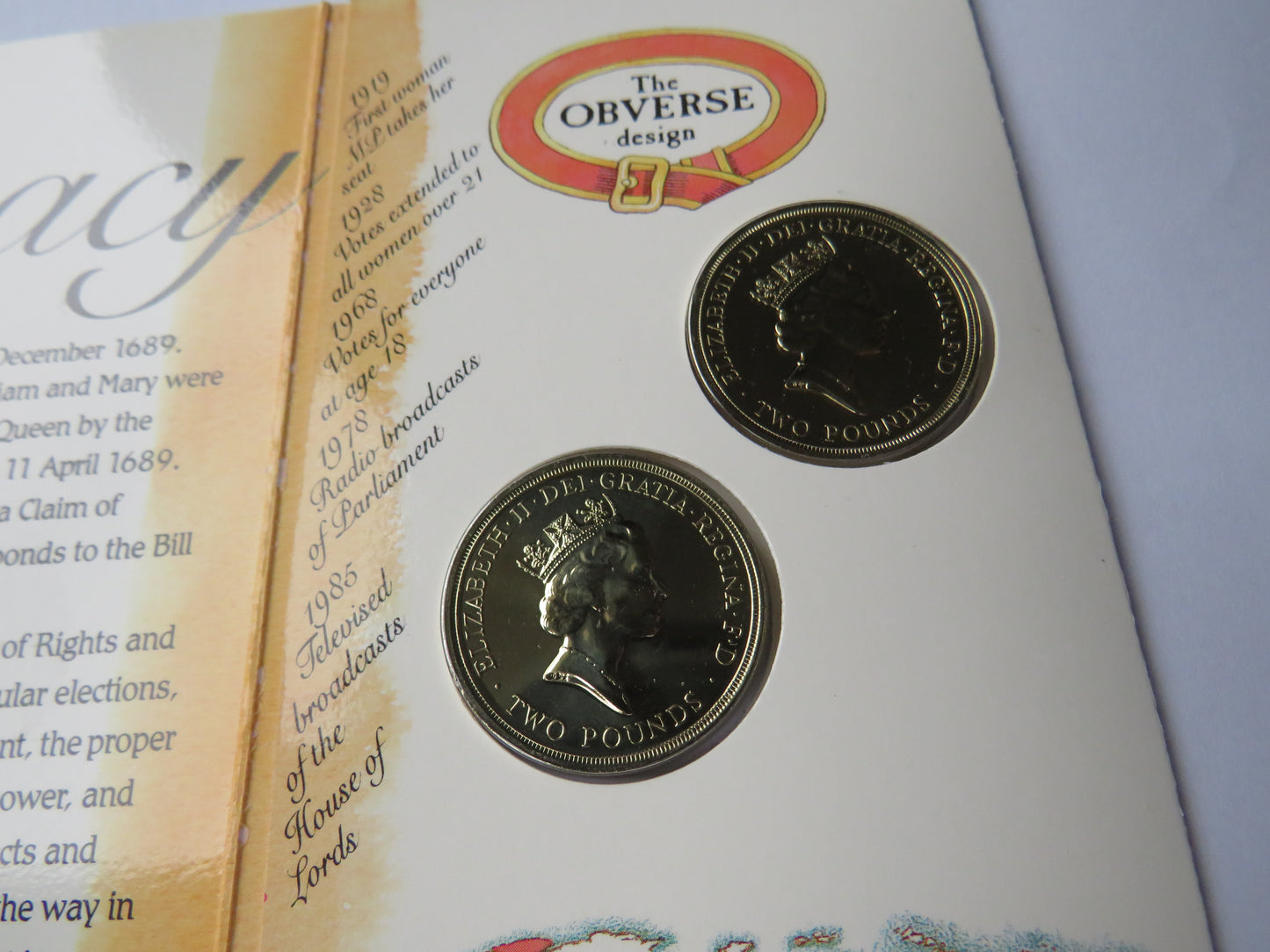 1989 Bill & Claim or Rights £2 Coins In Presentation Pack