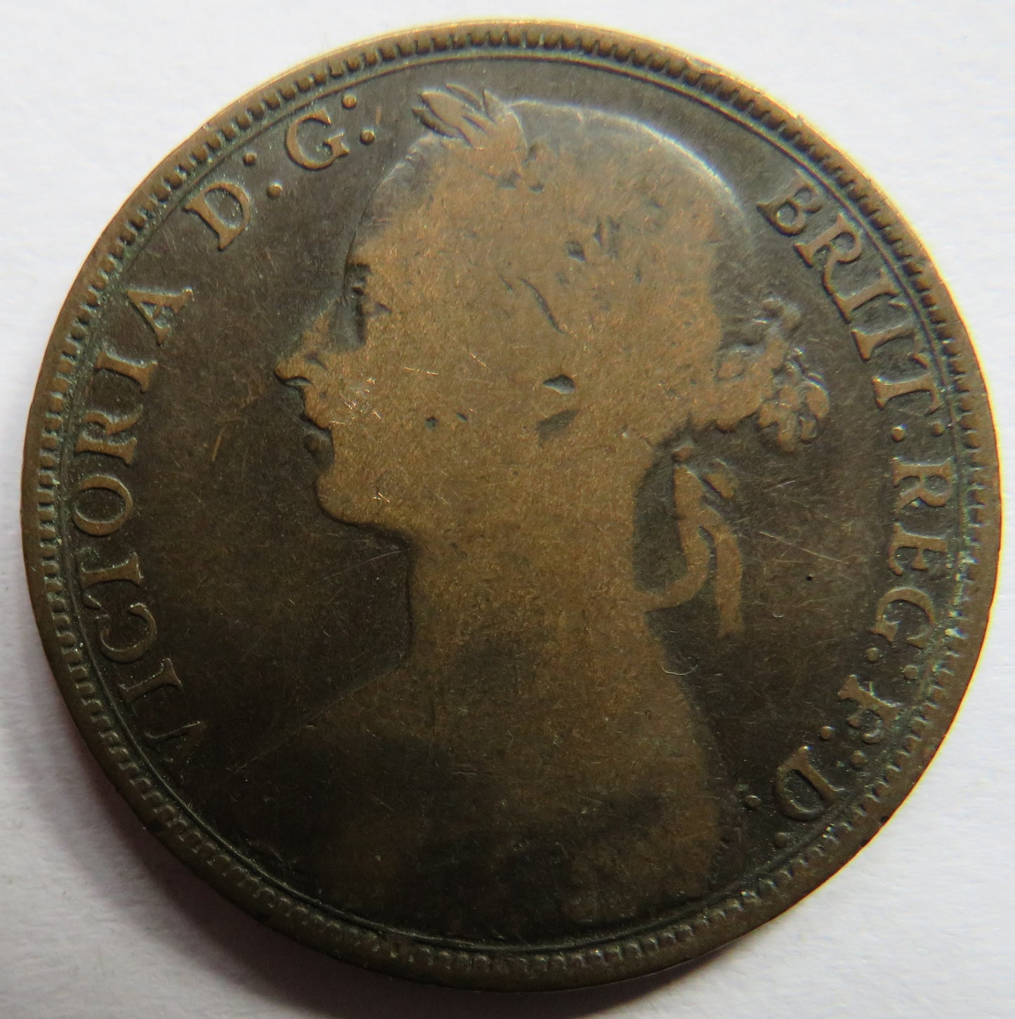 1893 Queen Victoria Bun Head One Penny Coin - Great Britain