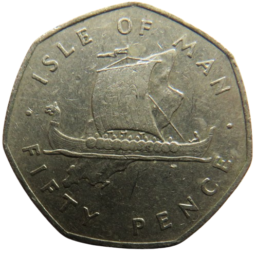 1976 Isle of Man 50p Fifty Pence Coin Viking Longboat