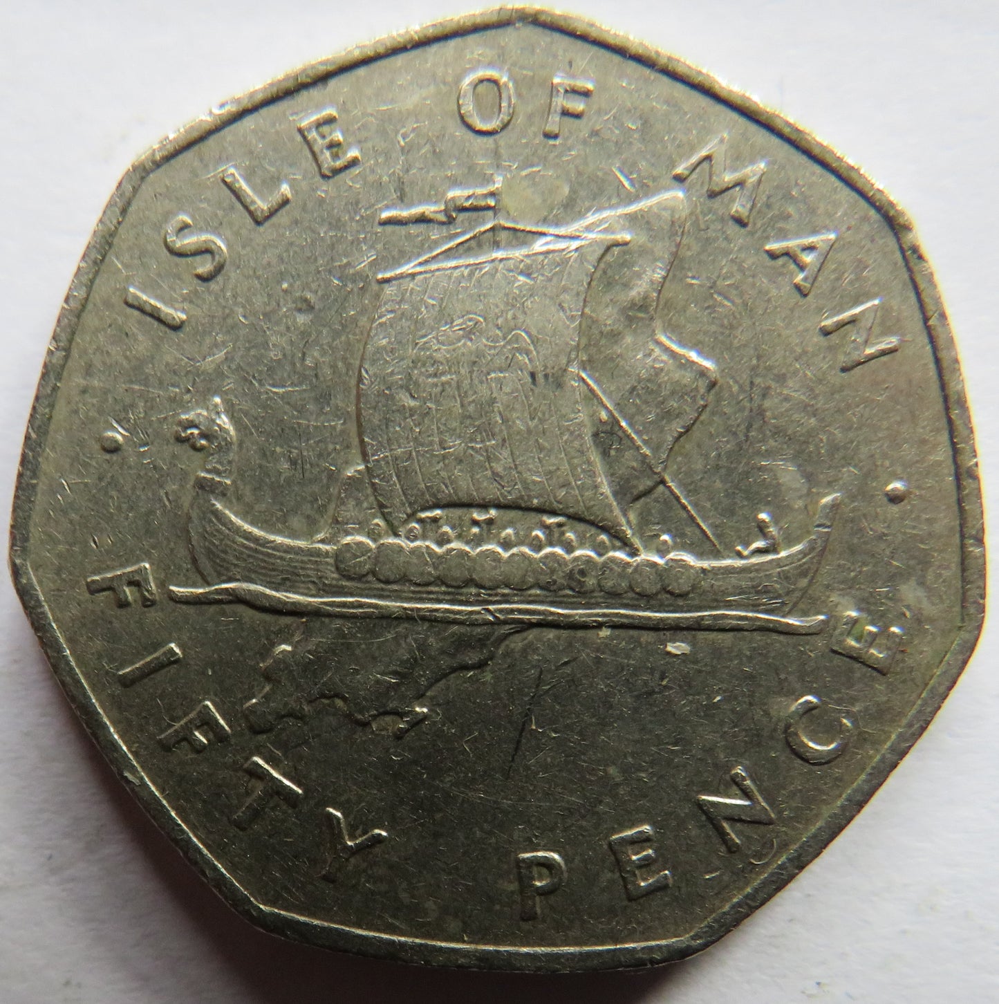 1976 Isle of Man 50p Fifty Pence Coin Viking Longboat