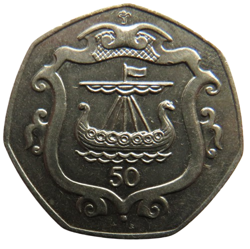 1985 Isle of Man 50p Fifty Pence Coin Viking Longboat