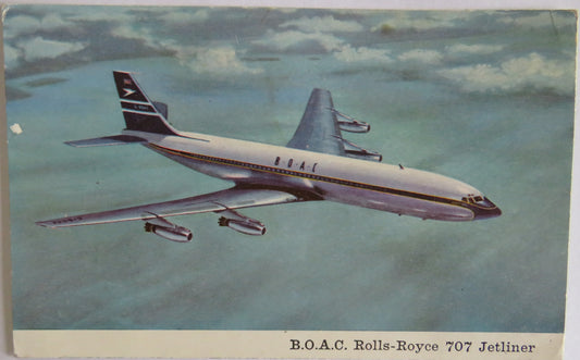 Vintage Aircraft Postcard of B.O.A.C. Rolls-Royce 707 Jetliner
