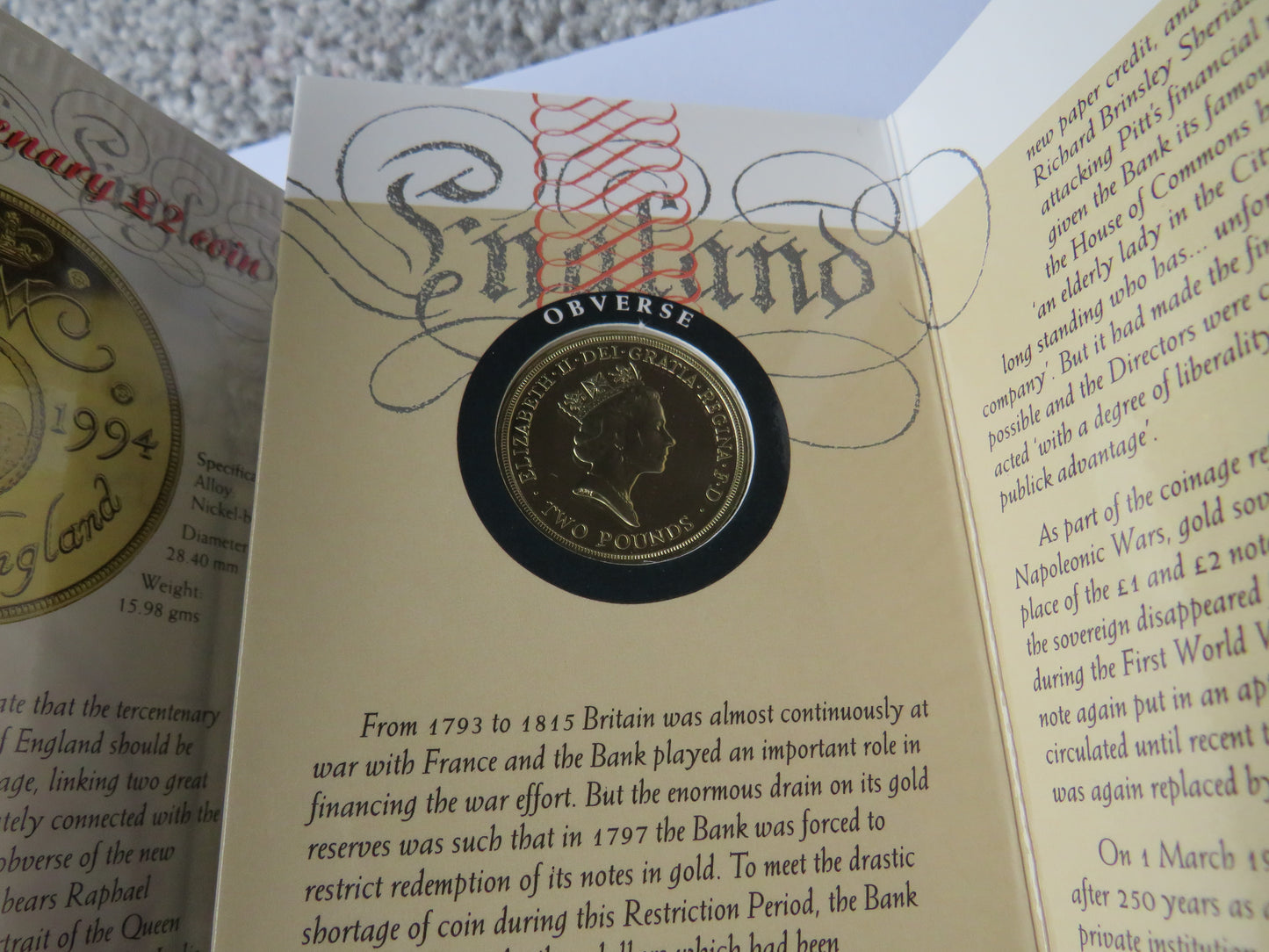 1994 £2 Two Pound Coin Bank of England Tercentenary In Presentation Pack