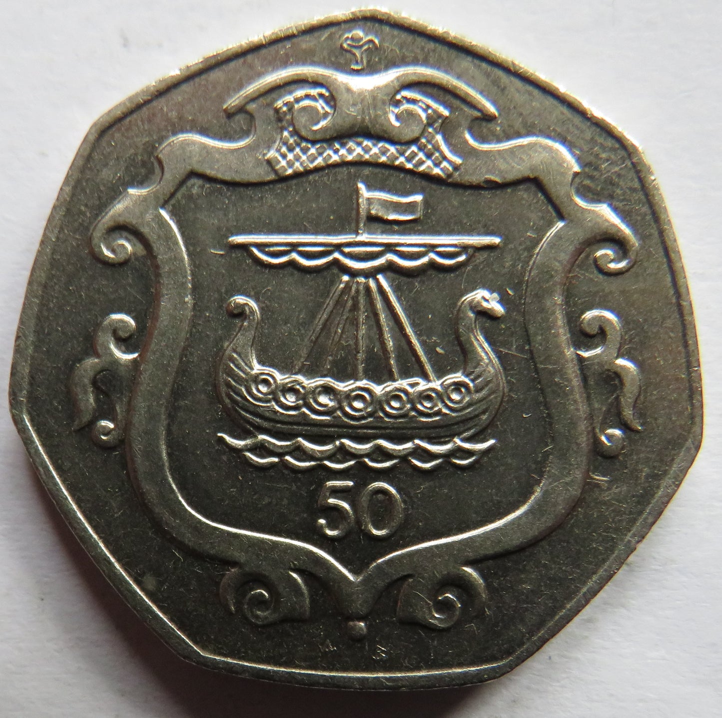 1985 Isle of Man 50p Fifty Pence Coin Viking Longboat