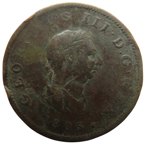 1806 King George III Halfpenny Coin - Great Britain