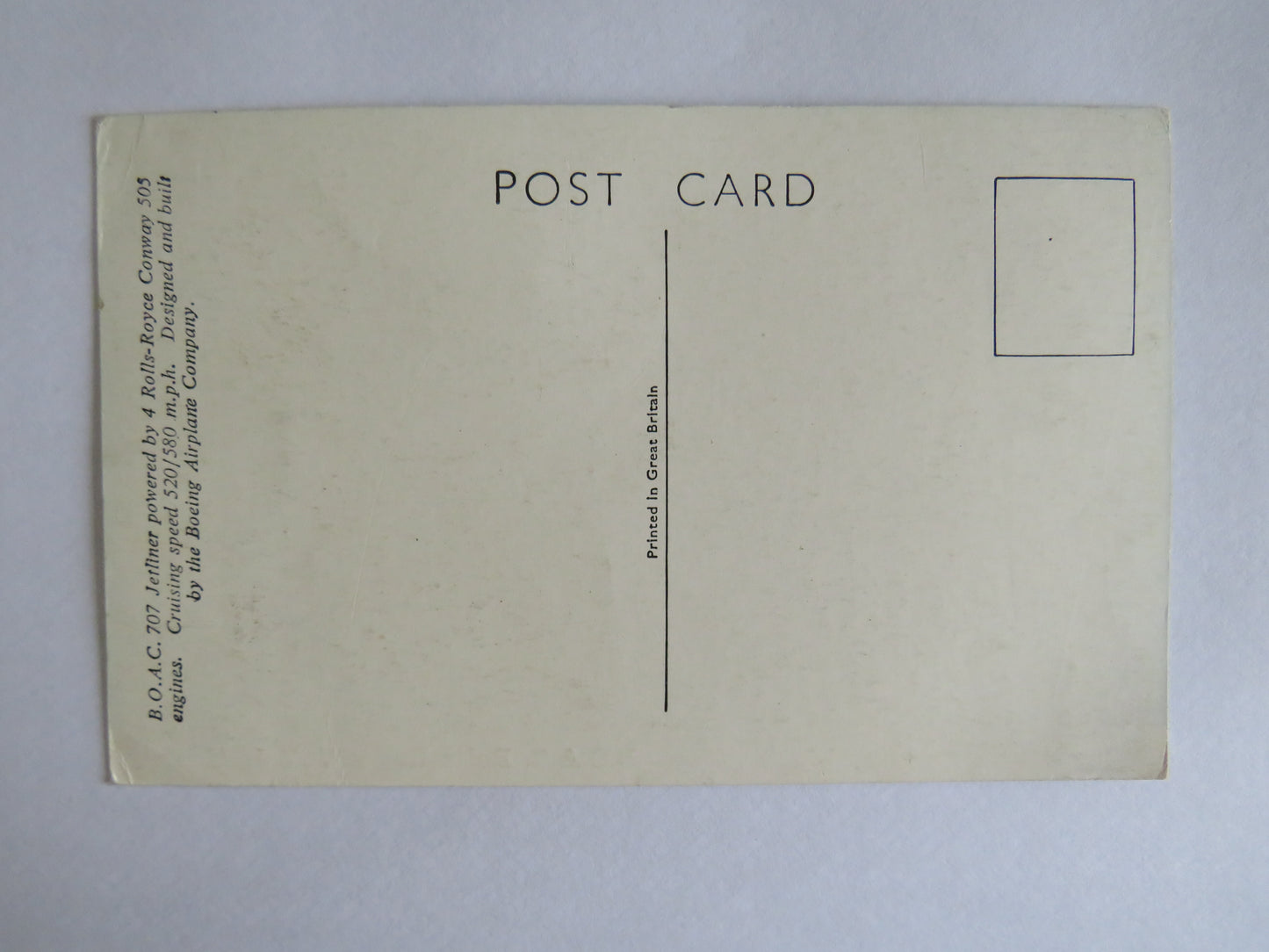 Vintage Aircraft Postcard of B.O.A.C. Rolls-Royce 707 Jetliner