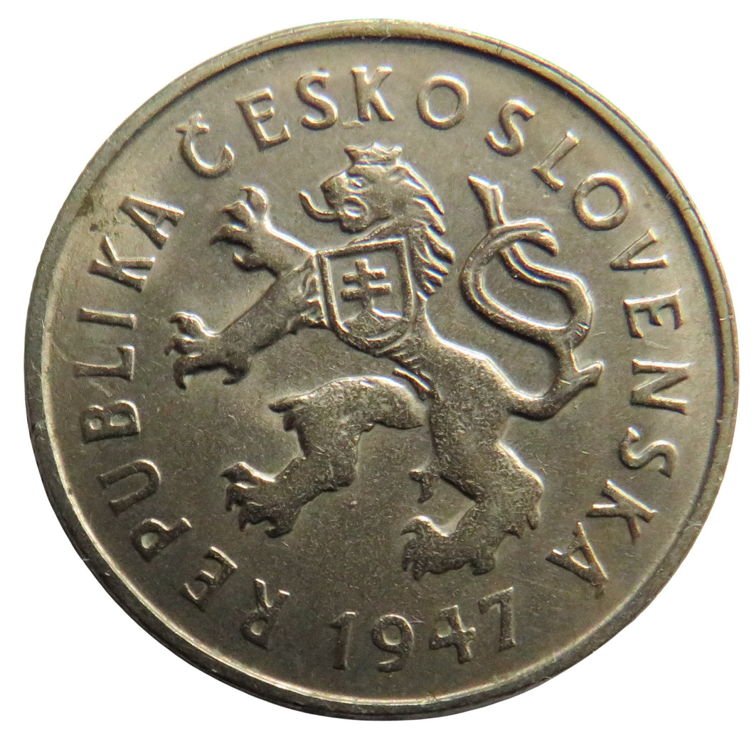 1947 Czechoslovakia 2 Koruny Coin