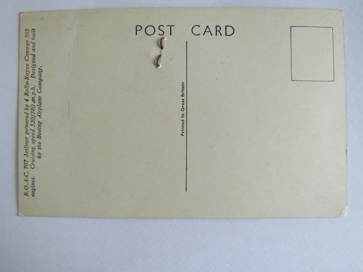 Vintage Aircraft Postcard of The B.O.A.C. Rolls-Royce 707 Jetliner