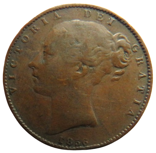 1856 Queen Victoria Young Head Farthing Coin - Great Britain