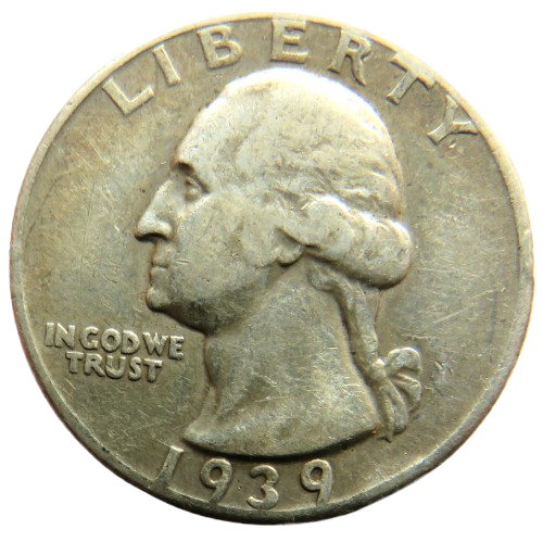 1939 USA Washington Silver $1/4 Quarter Coin