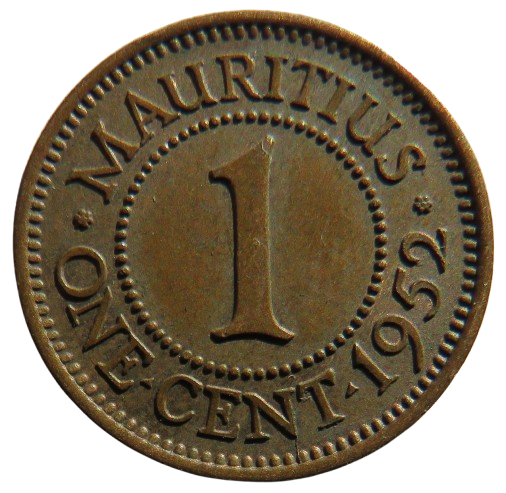 1952 King George VI Mauritius One Cent Coin