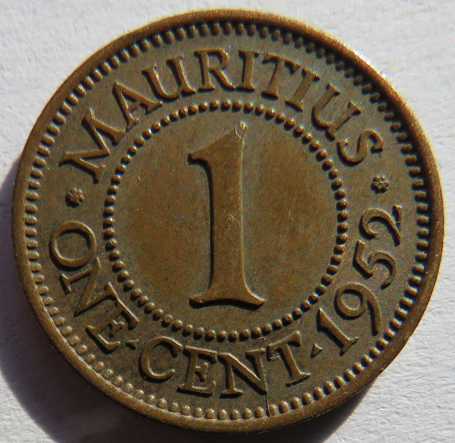 1952 King George VI Mauritius One Cent Coin