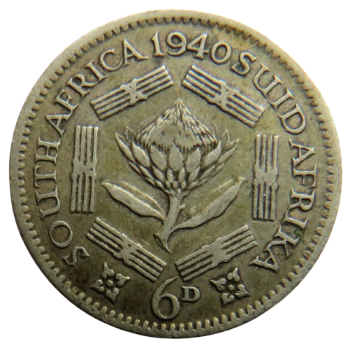 1940 King George VI South Africa Silver Sixpence Coin