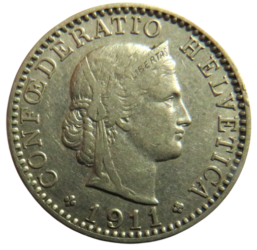 1911 Switzerland 20 Rappen Coin