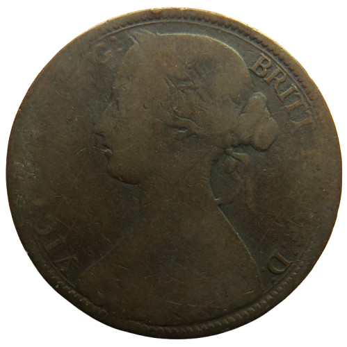 1863 Queen Victoria Bun Head One Penny Coin - Great Britain