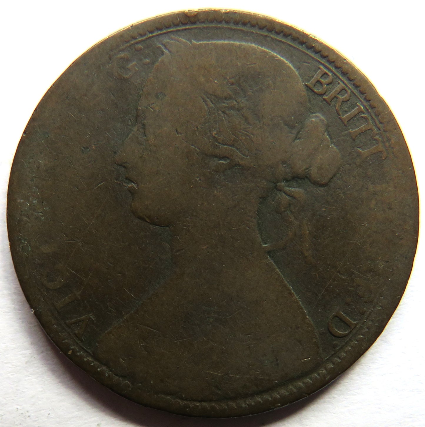 1863 Queen Victoria Bun Head One Penny Coin - Great Britain