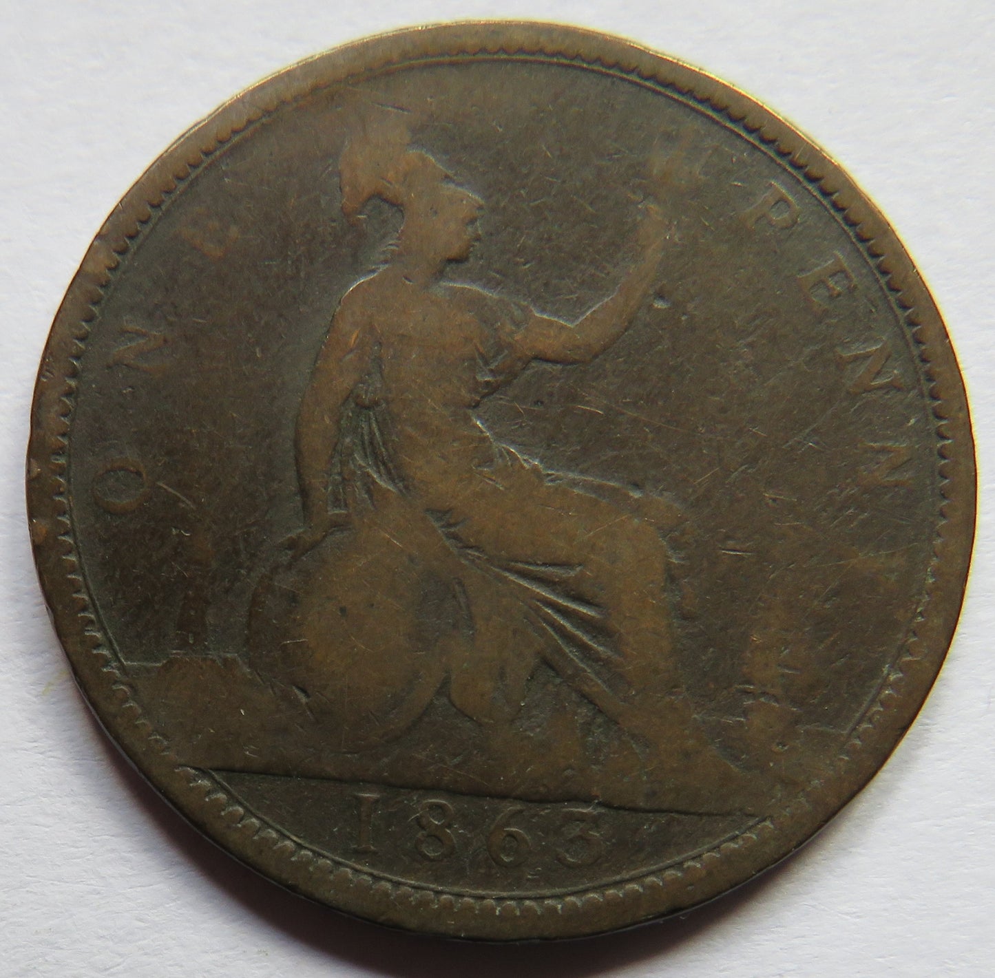 1863 Queen Victoria Bun Head One Penny Coin - Great Britain