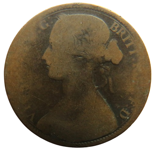 1863 Queen Victoria Bun Head One Penny Coin - Great Britain