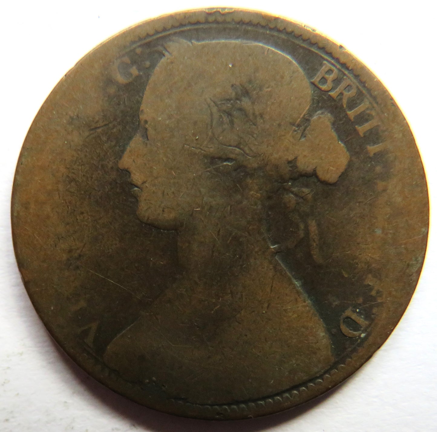 1863 Queen Victoria Bun Head One Penny Coin - Great Britain