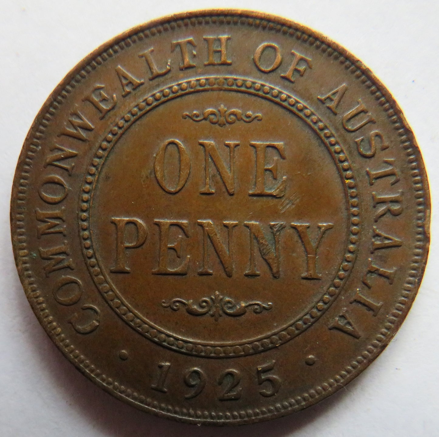 1925 King George V Australia One Penny Coin - Scarce Date