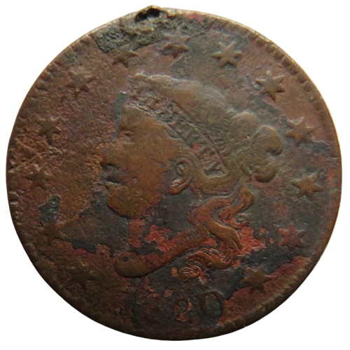 1820 USA Coronet Head One Cent Coin (Damaged)