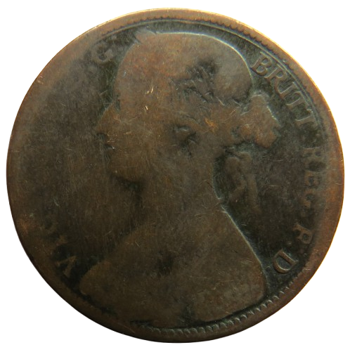 1863 Queen Victoria Bun Head One Penny Coin - Great Britain