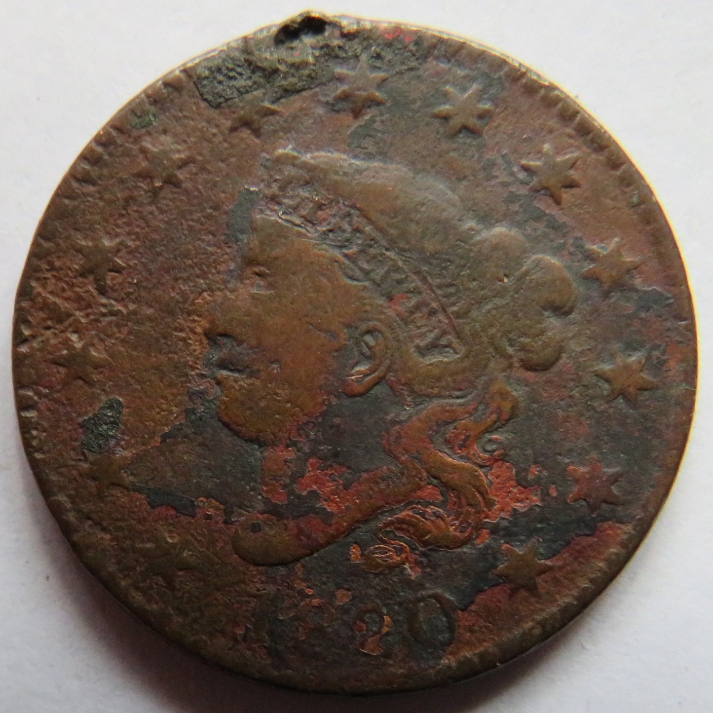 1820 USA Coronet Head One Cent Coin (Damaged)