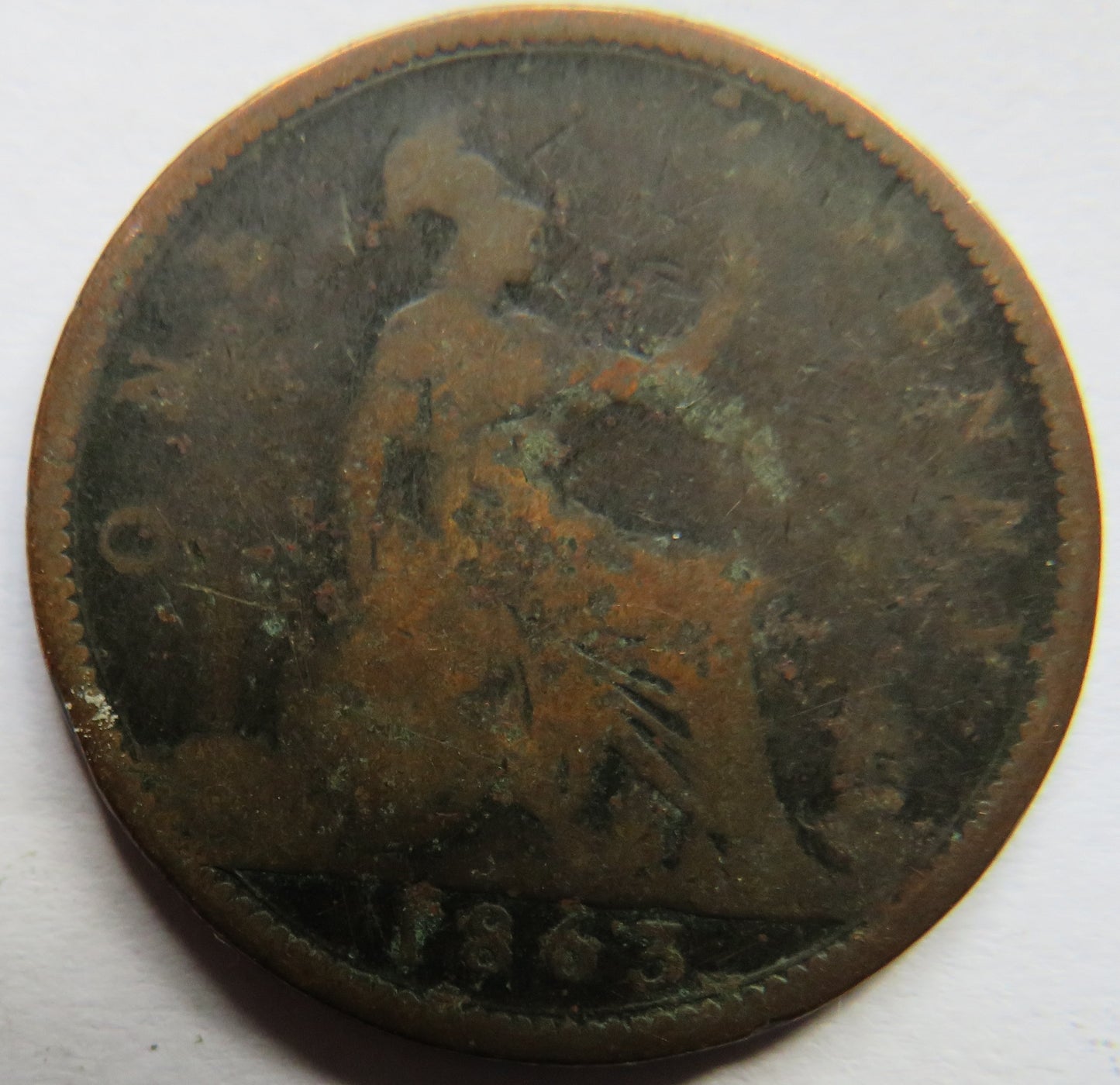 1863 Queen Victoria Bun Head One Penny Coin - Great Britain