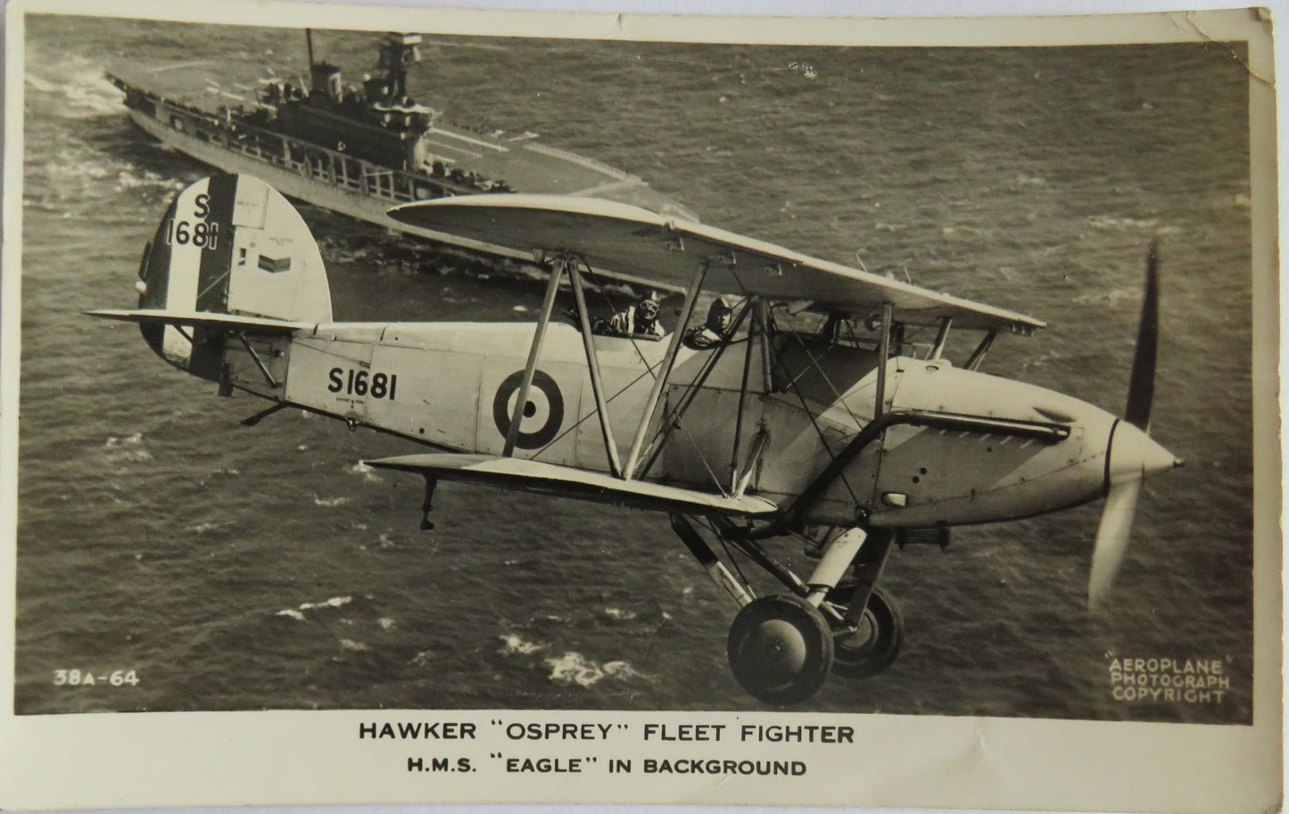 Vintage Aircraft Postcard of Hawker "Osprey" Fleet Fighter H.M.S. Eagle