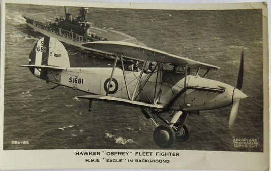 Vintage Aircraft Postcard of Hawker "Osprey" Fleet Fighter H.M.S. Eagle