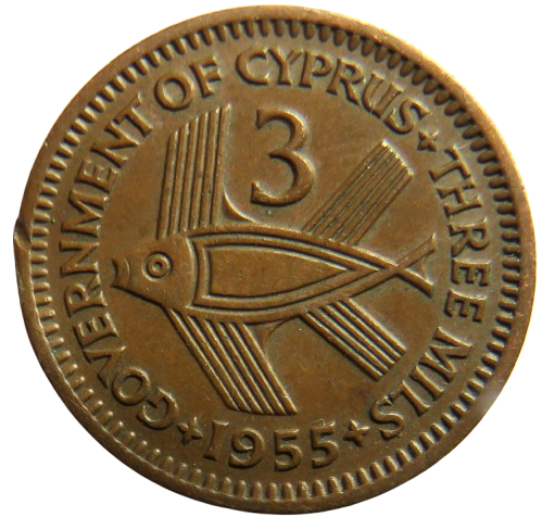 1955 Queen Elizabeth II Cyprus 3 Mils Coin