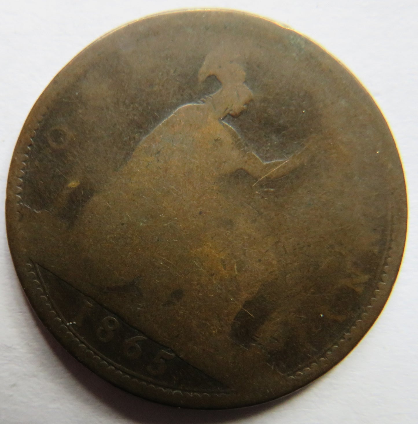 1865 Queen Victoria Bun Head One Penny Coin - Great Britain