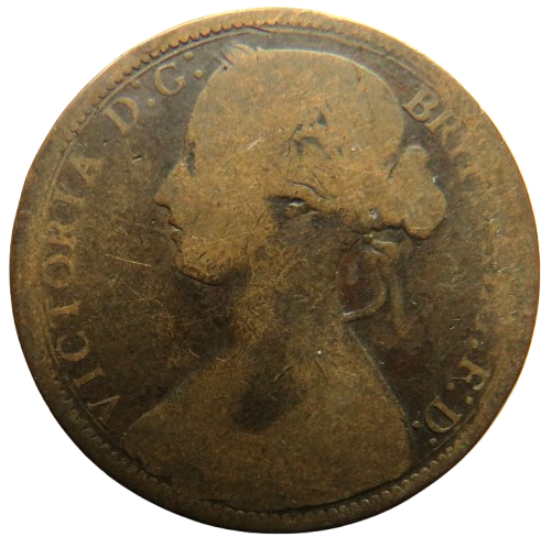 1868 Queen Victoria Bun Head One Penny Coin - Great Britain