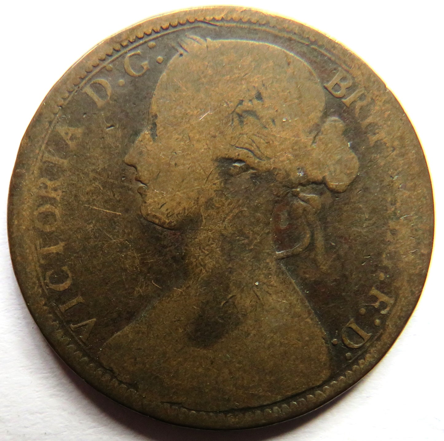 1868 Queen Victoria Bun Head One Penny Coin - Great Britain