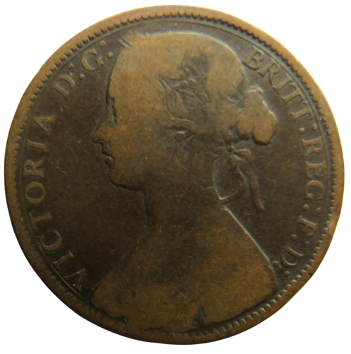 1868 Queen Victoria Bun Head One Penny Coin - Great Britain