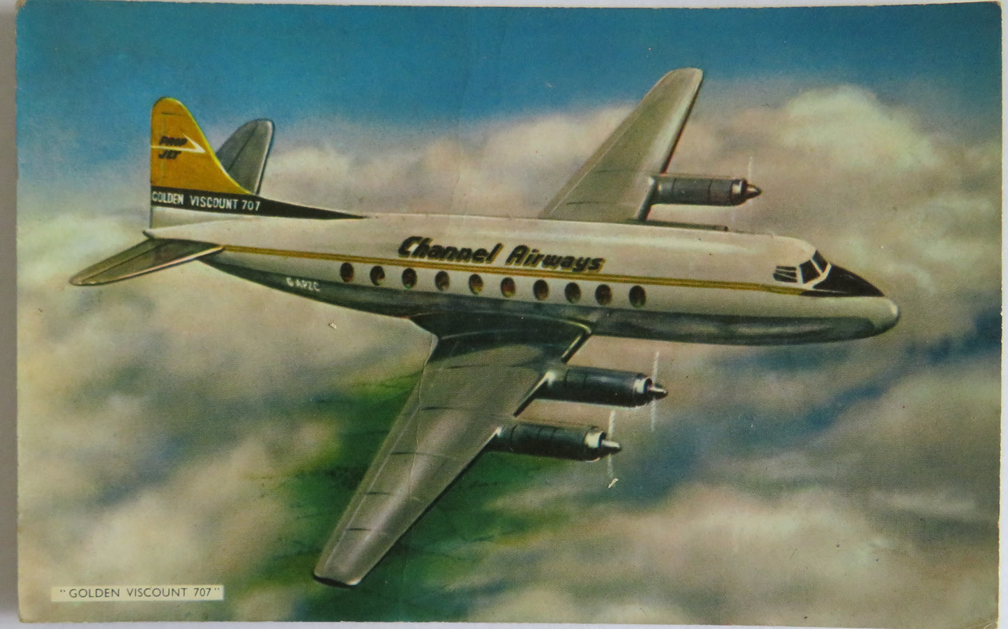 Vintage Postcard of "Golden Viscount 707" Channel Airways