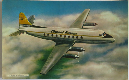 Vintage Postcard of "Golden Viscount 707" Channel Airways