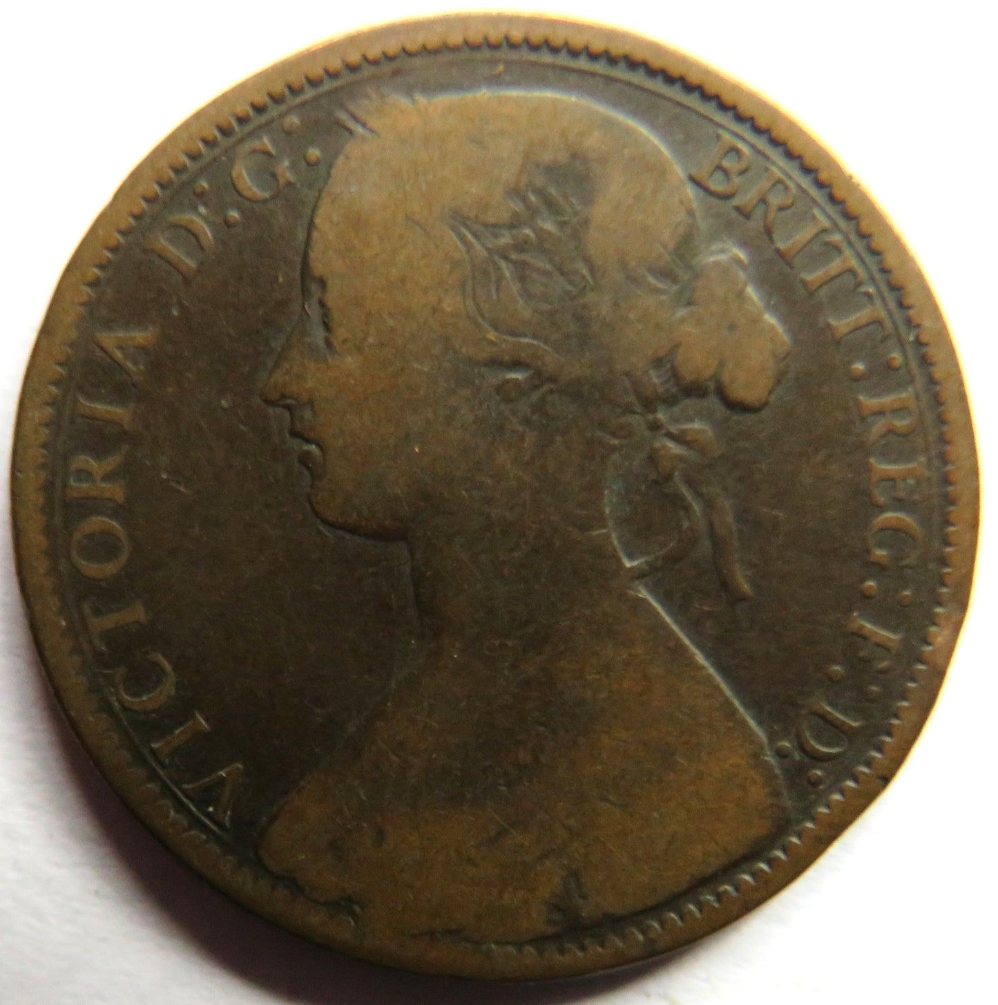 1868 Queen Victoria Bun Head One Penny Coin - Great Britain