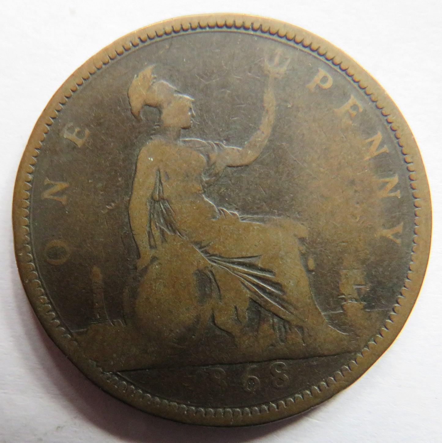 1868 Queen Victoria Bun Head One Penny Coin - Great Britain