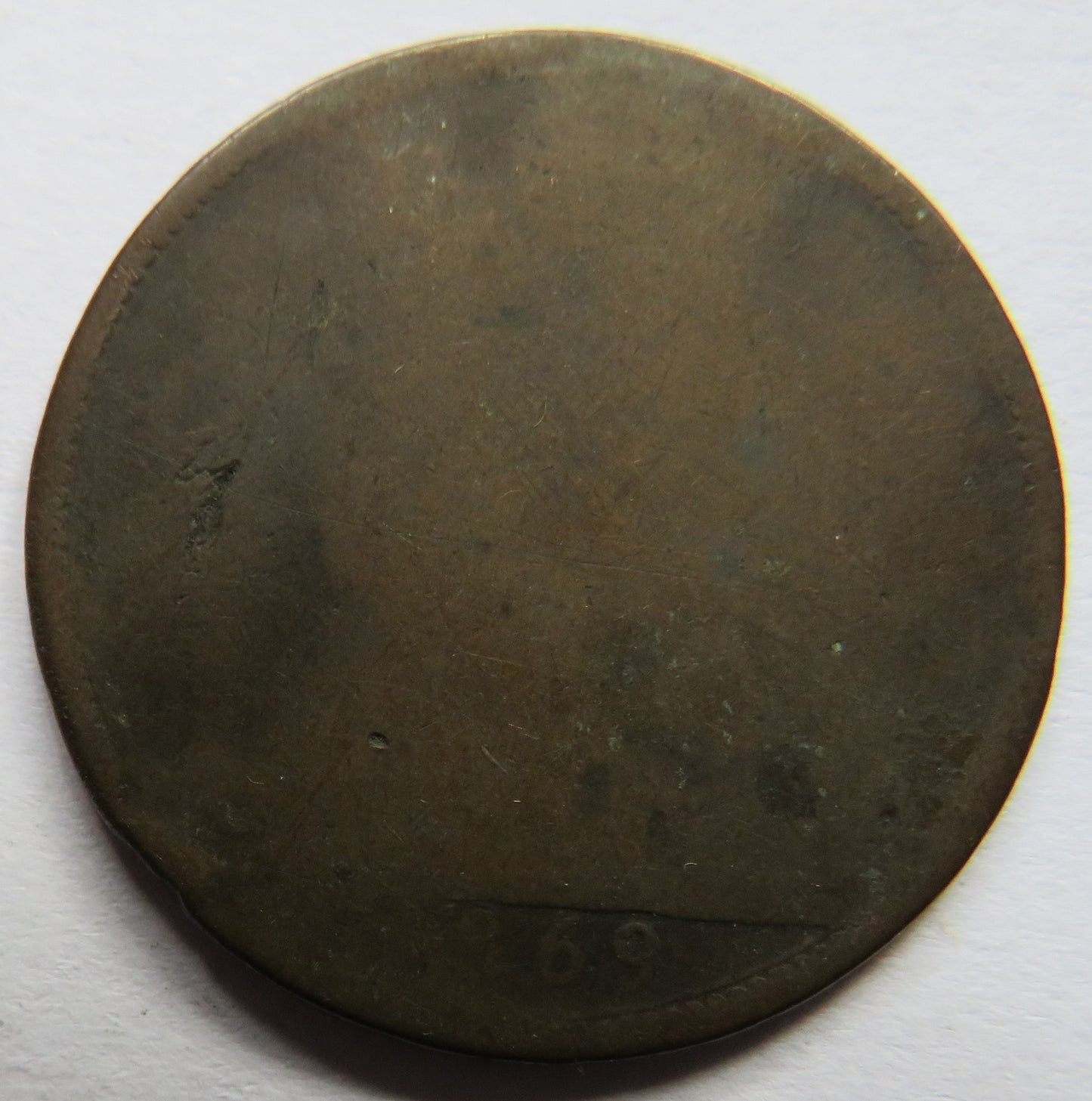 1869 Queen Victoria Bun Head One Penny Coin - Scarce Date - Great Britain