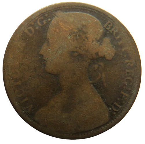 1872 Queen Victoria Bun Head One Penny Coin - Great Britain