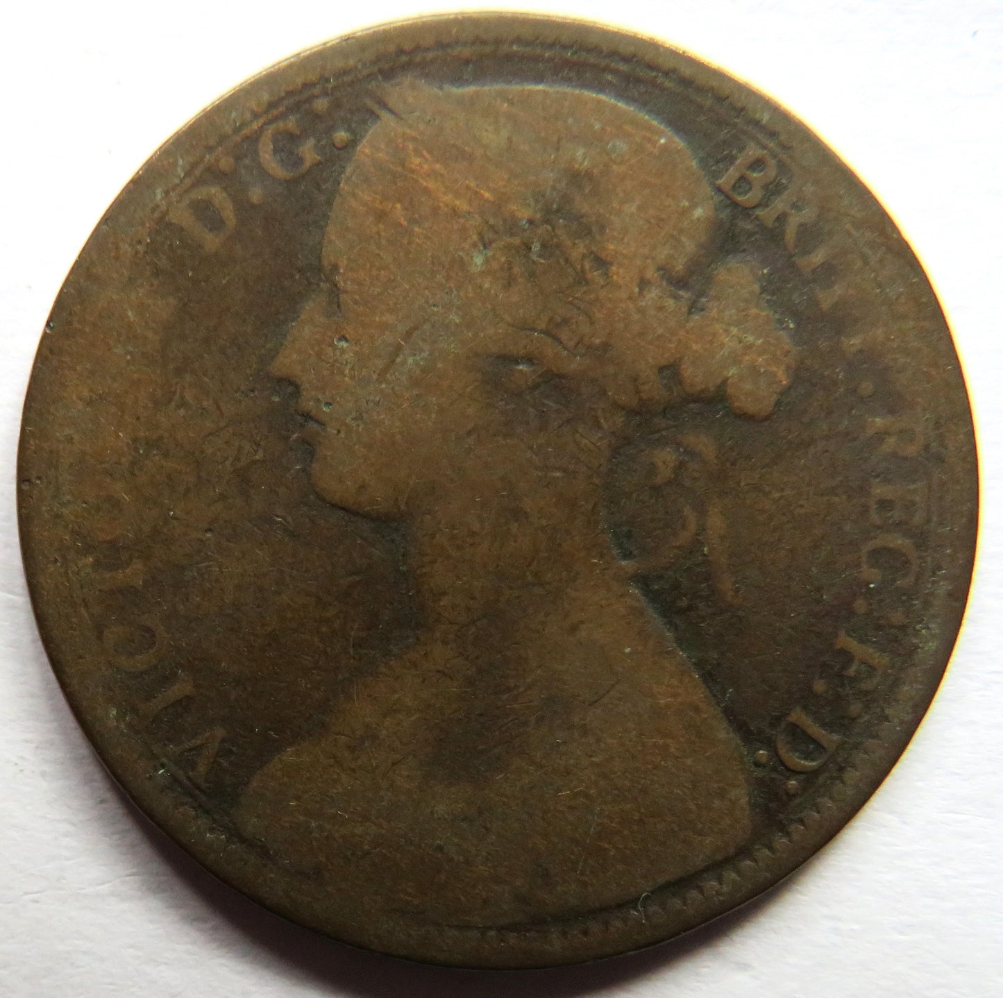 1872 Queen Victoria Bun Head One Penny Coin - Great Britain
