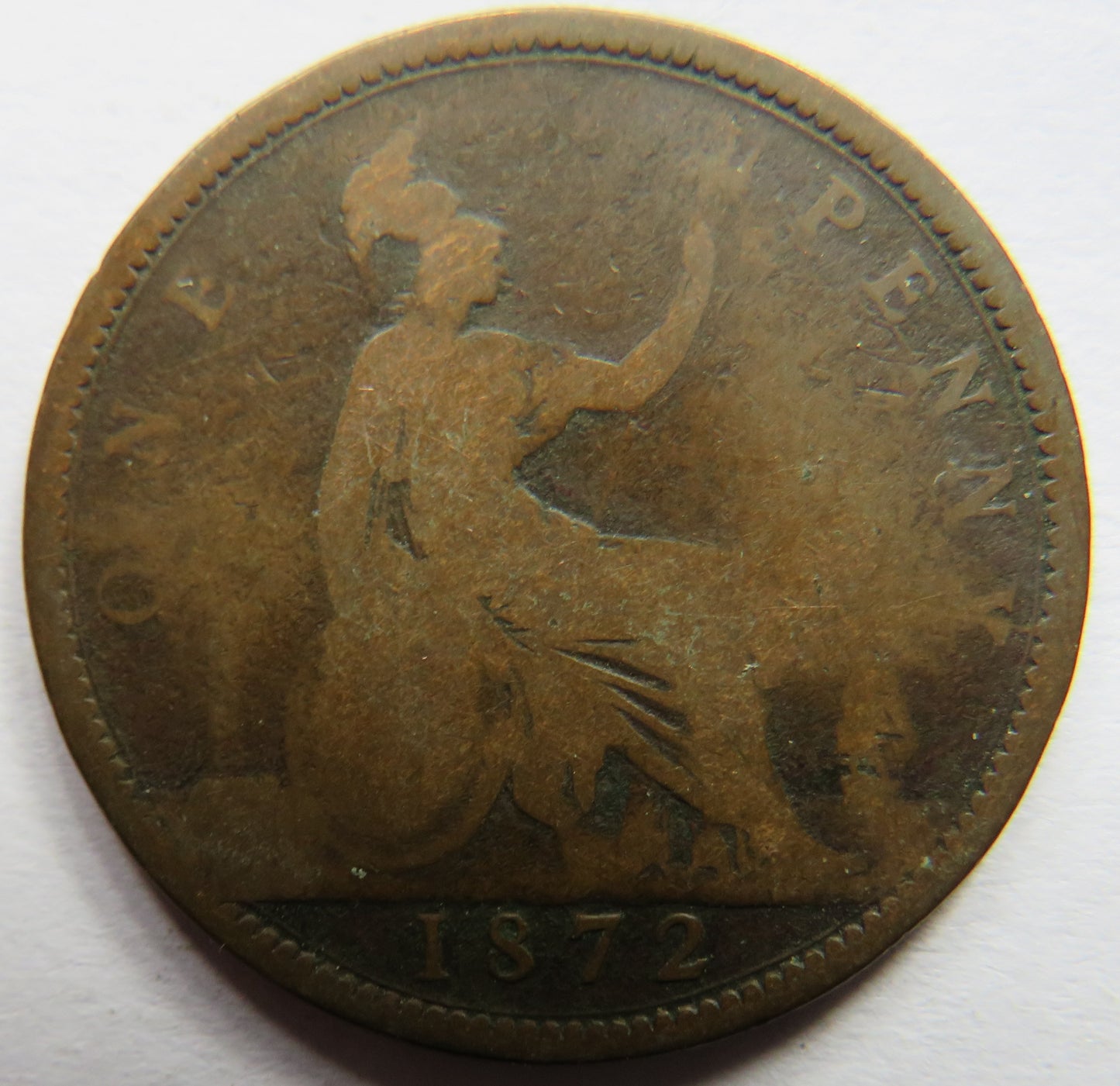 1872 Queen Victoria Bun Head One Penny Coin - Great Britain