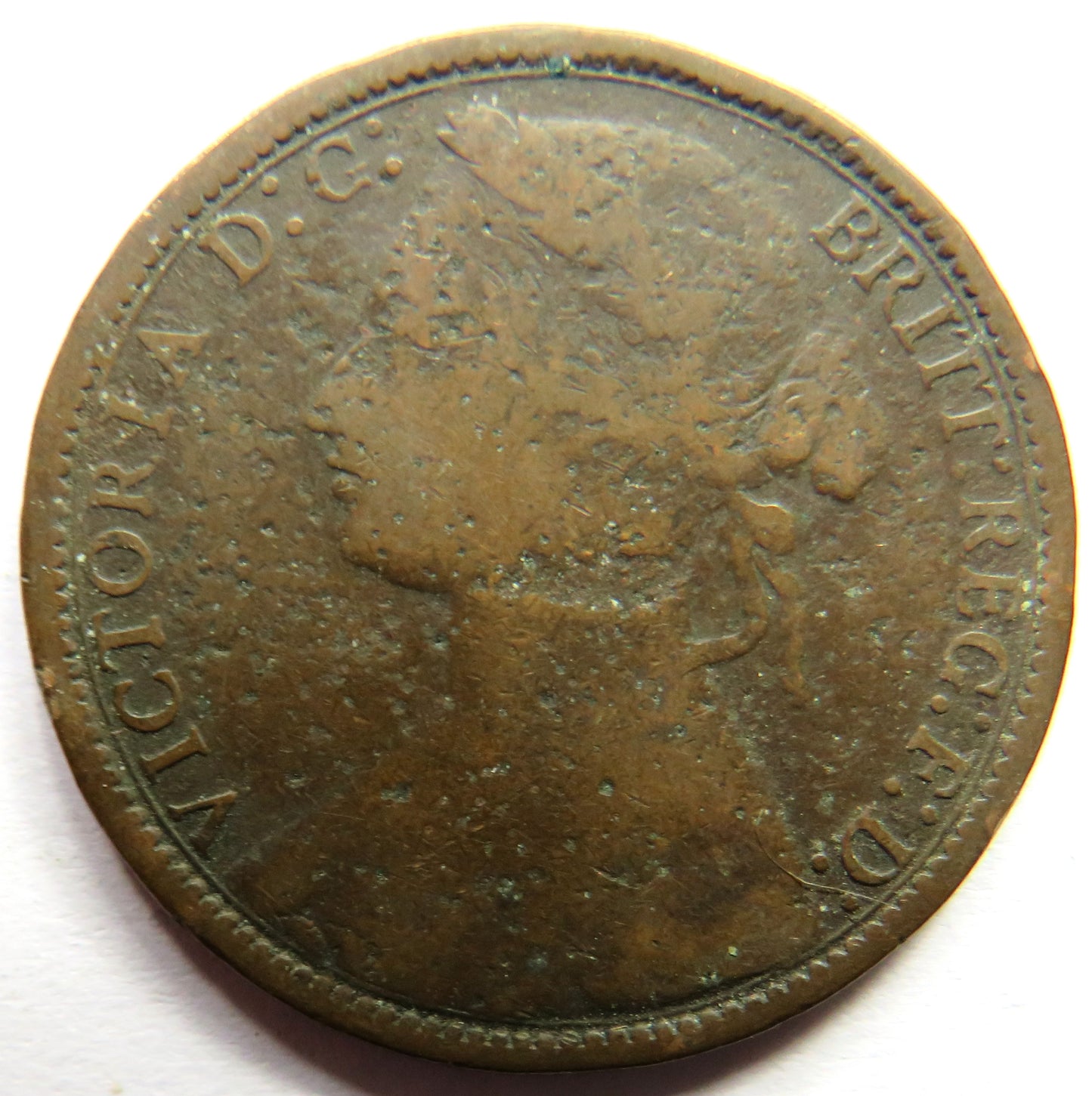 1874-H Queen Victoria Bun Head One Penny Coin - Great Britain