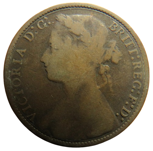 1875 Queen Victoria Bun Head One Penny Coin - Great Britain
